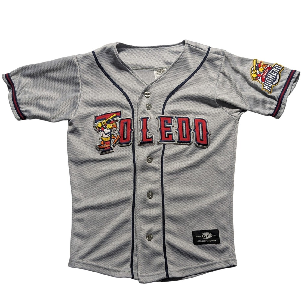 Toledo Mud Hens OT Sports Youth Small Minor League Baseball Jersey Grey Made USA